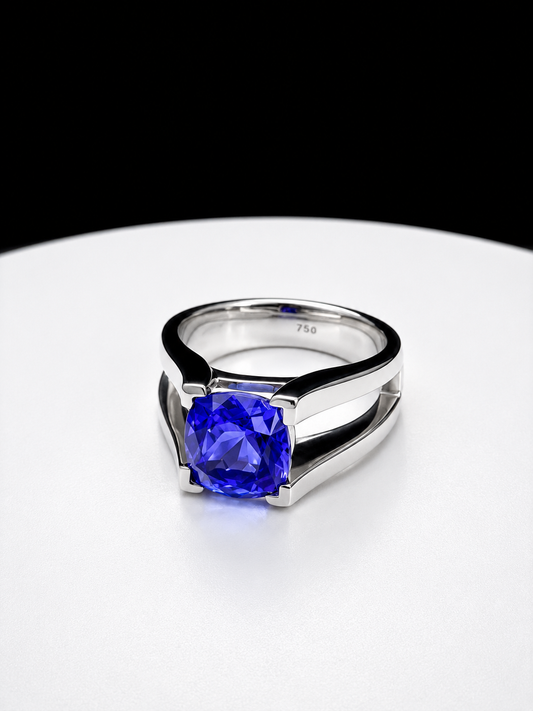 6.51ct Tanzanite ring made in 18ct gold and iridium plated.
